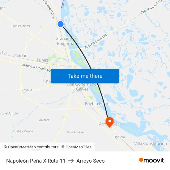 Napoleón Peña X Ruta 11 to Arroyo Seco map