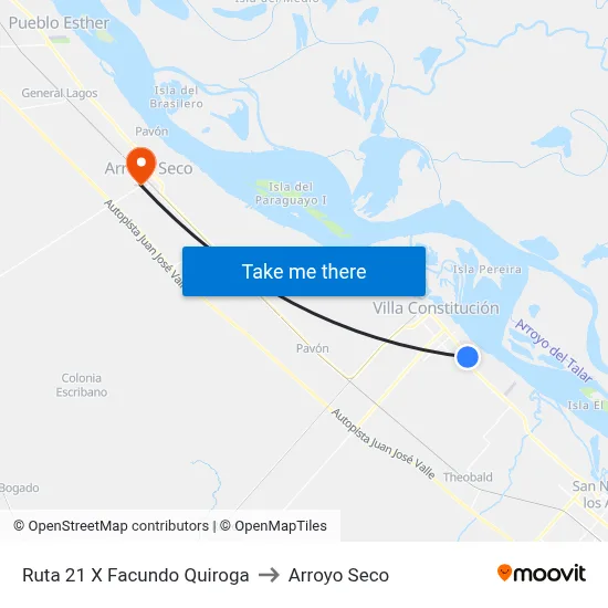 Ruta 21 X Facundo Quiroga to Arroyo Seco map
