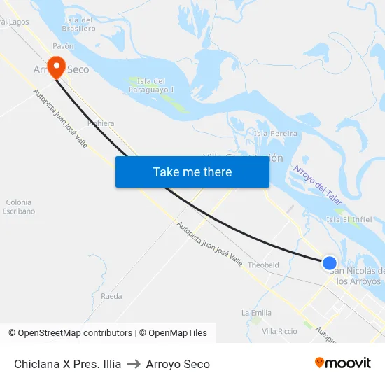 Chiclana X Pres. Illia to Arroyo Seco map