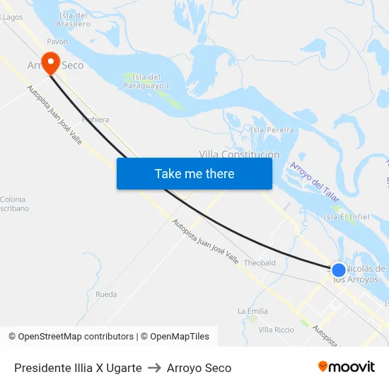 Presidente Illia X Ugarte to Arroyo Seco map