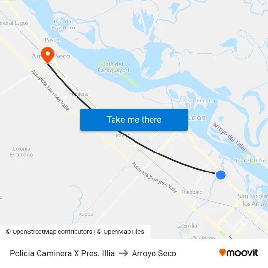 Policia Caminera X Pres. Illia to Arroyo Seco map