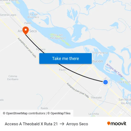 Acceso A Theobald X Ruta 21 to Arroyo Seco map