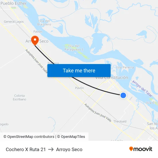 Cochero X Ruta 21 to Arroyo Seco map
