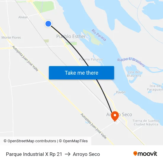 Parque Industrial X Rp 21 to Arroyo Seco map