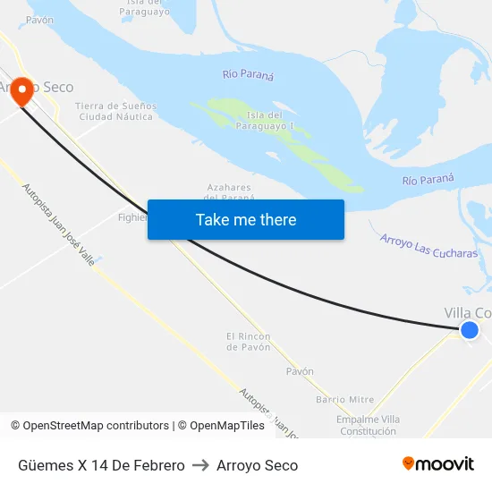 Güemes X 14 De Febrero to Arroyo Seco map