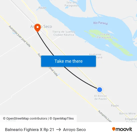 Balneario Fighiera X Rp 21 to Arroyo Seco map