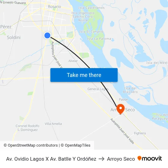 Av. Ovidio Lagos X Av. Batlle Y Ordóñez to Arroyo Seco map