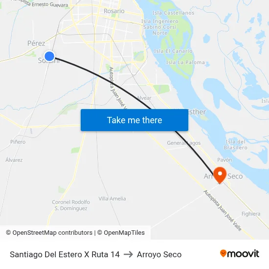 Santiago Del Estero X Ruta 14 to Arroyo Seco map