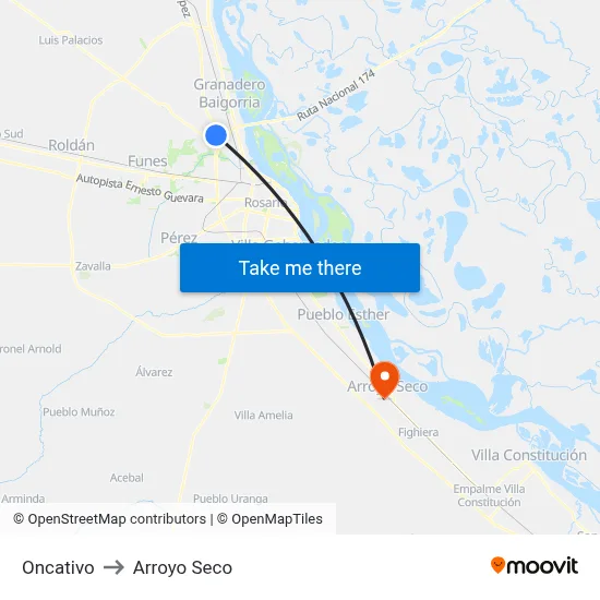 Oncativo to Arroyo Seco map
