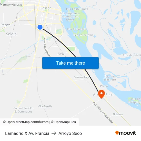 Lamadrid X Av. Francia to Arroyo Seco map