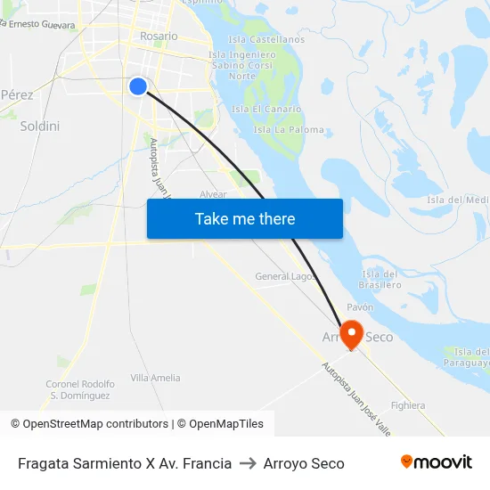 Fragata Sarmiento X Av. Francia to Arroyo Seco map