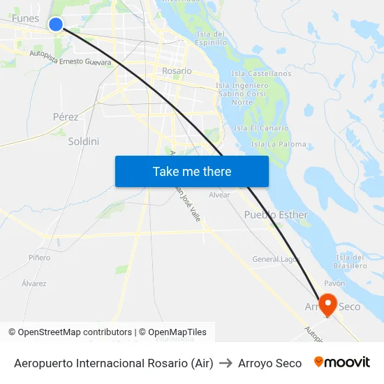 Aeropuerto Internacional Rosario (Air) to Arroyo Seco map