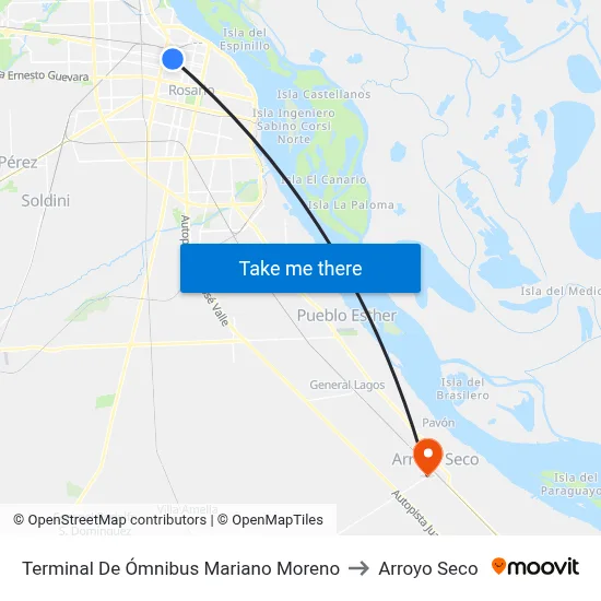 Terminal De Ómnibus Mariano Moreno to Arroyo Seco map