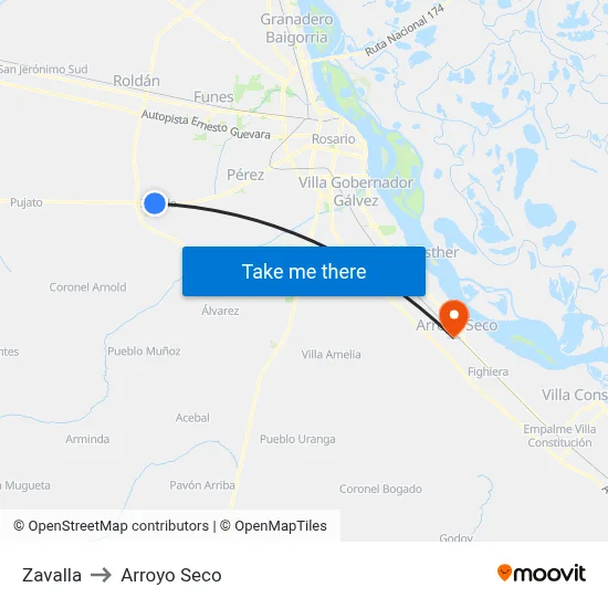 Zavalla to Arroyo Seco map