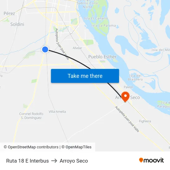 Ruta 18 E Interbus to Arroyo Seco map