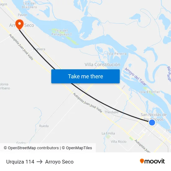 Urquiza 114 to Arroyo Seco map