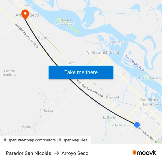 Parador San Nicolás to Arroyo Seco map