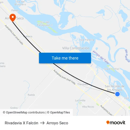 Rivadavia X Falcón to Arroyo Seco map