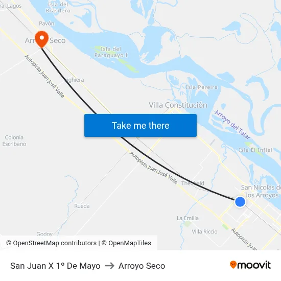 San Juan X 1º De Mayo to Arroyo Seco map