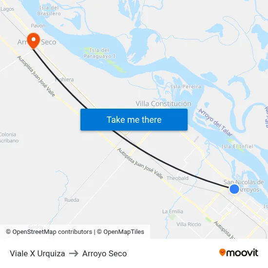 Viale X Urquiza to Arroyo Seco map