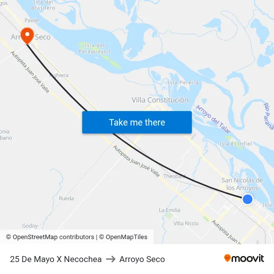 25 De Mayo X Necochea to Arroyo Seco map