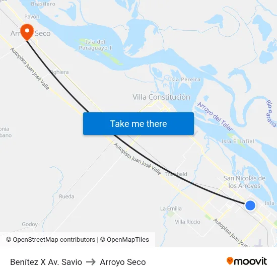 Benítez X Av. Savio to Arroyo Seco map