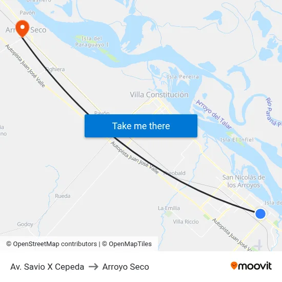 Av. Savio X Cepeda to Arroyo Seco map