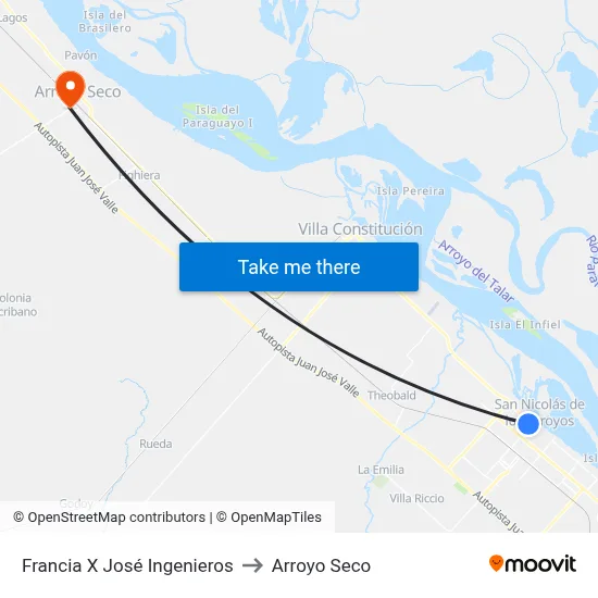 Francia X José Ingenieros to Arroyo Seco map