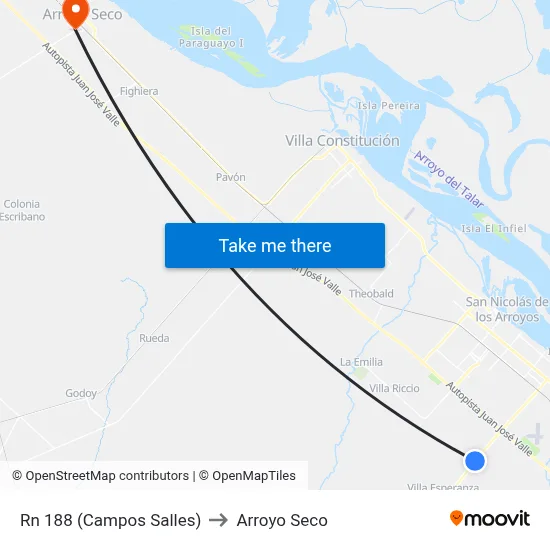 Rn 188 (Campos Salles) to Arroyo Seco map