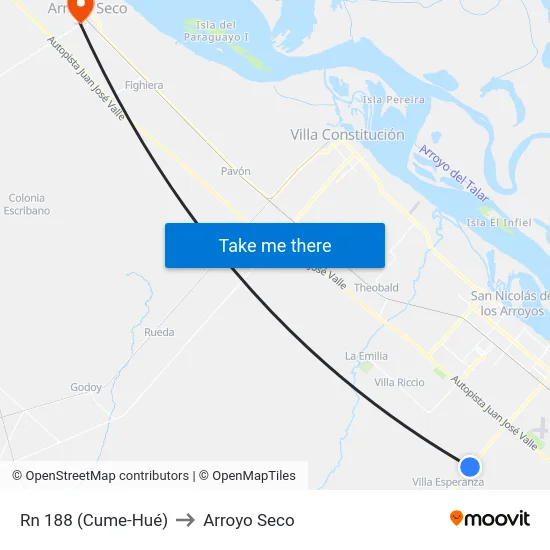 Rn 188 (Cume-Hué) to Arroyo Seco map