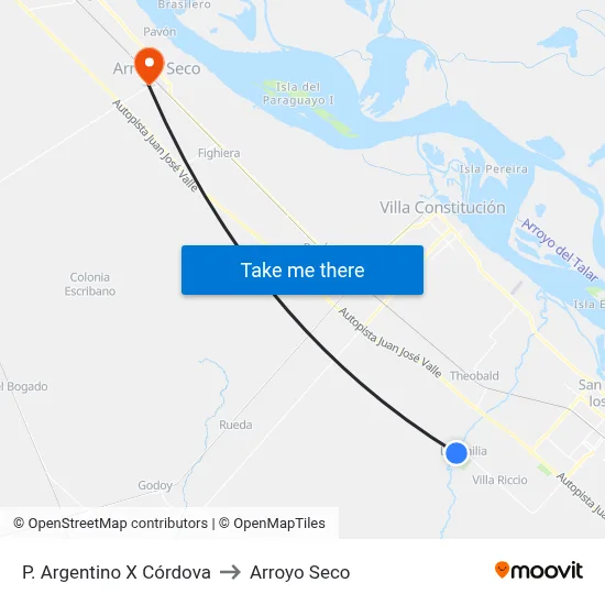P. Argentino X Córdova to Arroyo Seco map