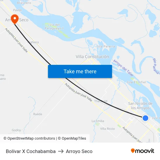 Bolívar X Cochabamba to Arroyo Seco map