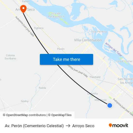Av. Perón (Cementerio Celestial) to Arroyo Seco map