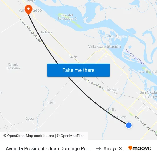 Avenida Presidente Juan Domingo Perón, 3050 to Arroyo Seco map