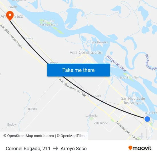 Coronel Bogado, 211 to Arroyo Seco map