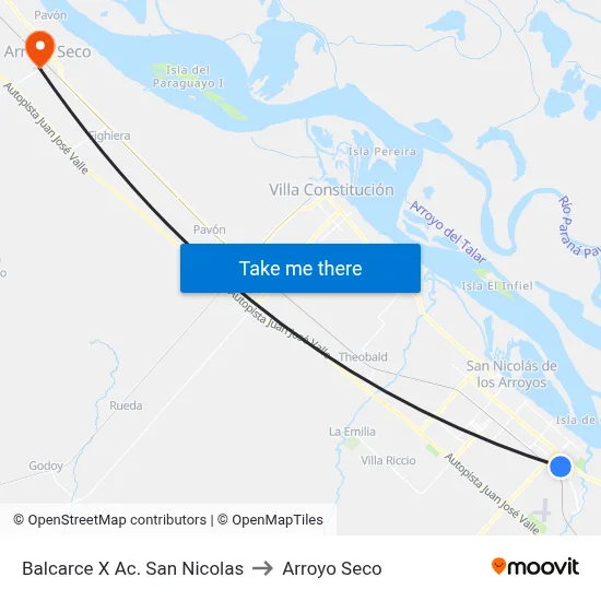 Balcarce X Ac. San Nicolas to Arroyo Seco map