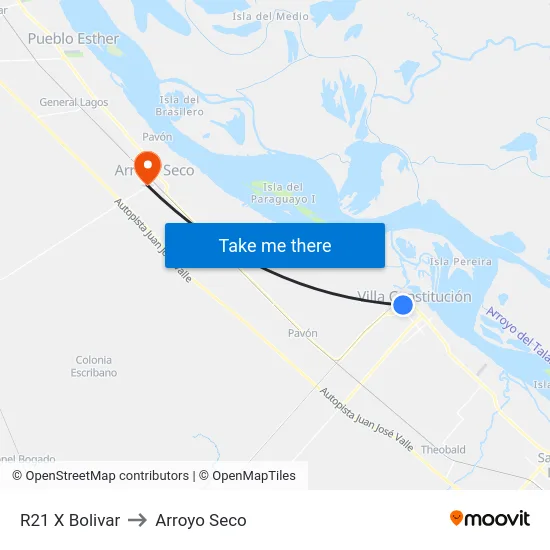 R21 X Bolivar to Arroyo Seco map