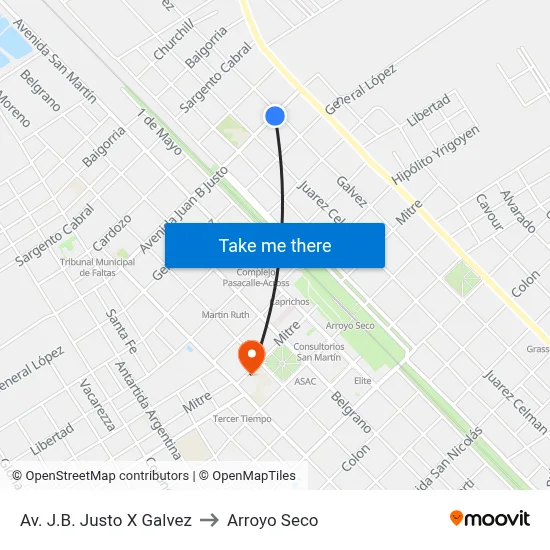 Av. J.B. Justo X Galvez to Arroyo Seco map