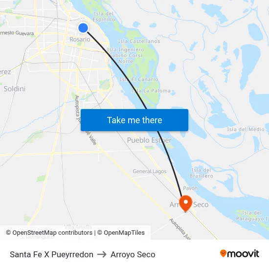 Santa Fe X Pueyrredon to Arroyo Seco map