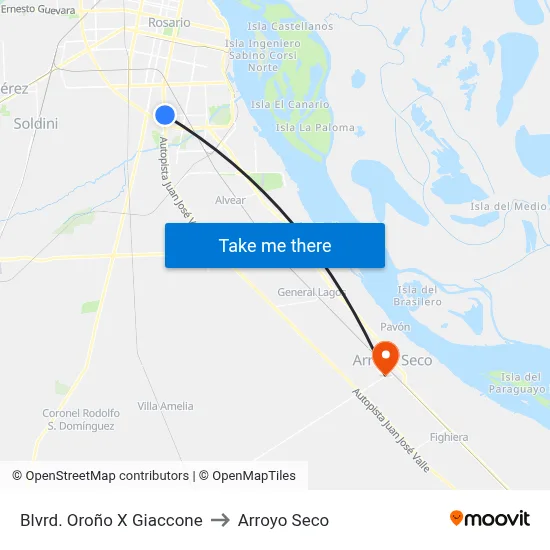 Blvrd. Oroño X Giaccone to Arroyo Seco map