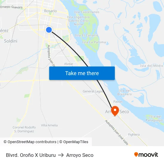 Blvrd. Oroño X Uriburu to Arroyo Seco map