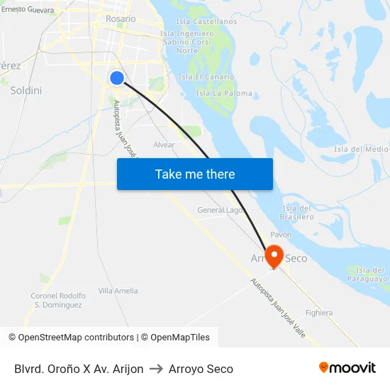 Blvrd. Oroño X Av. Arijon to Arroyo Seco map