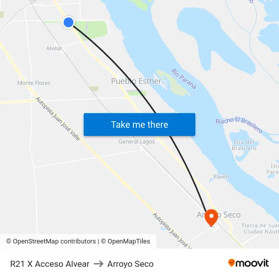 R21 X Acceso Alvear to Arroyo Seco map
