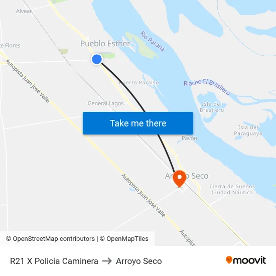 R21 X Policia Caminera to Arroyo Seco map