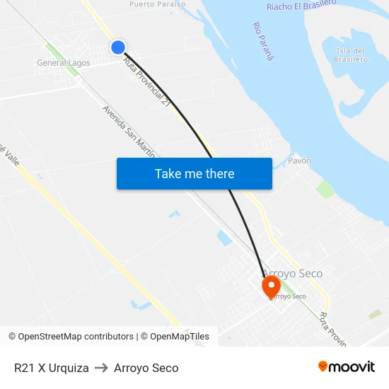 R21 X Urquiza to Arroyo Seco map