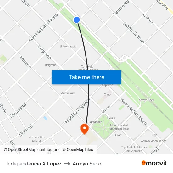 Independencia X Lopez to Arroyo Seco map