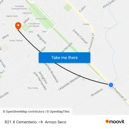 R21 X Cementerio to Arroyo Seco map