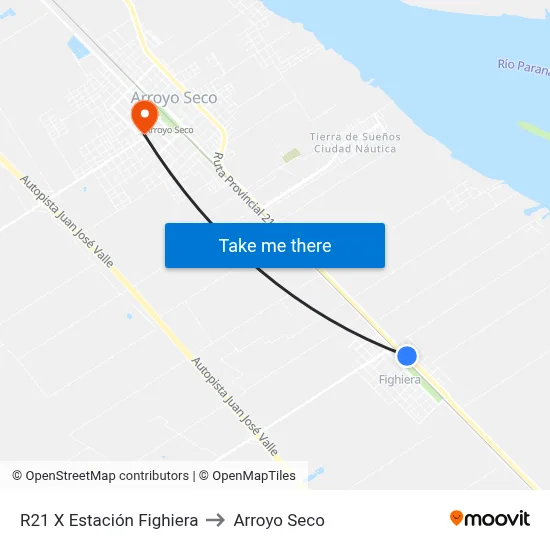R21 X Estación Fighiera to Arroyo Seco map