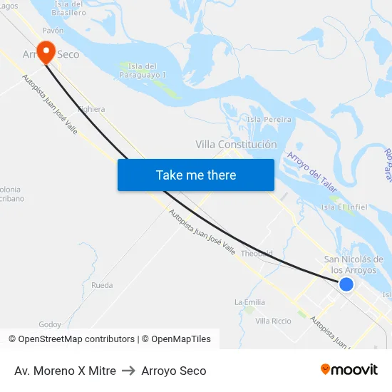 Av. Moreno X Mitre to Arroyo Seco map