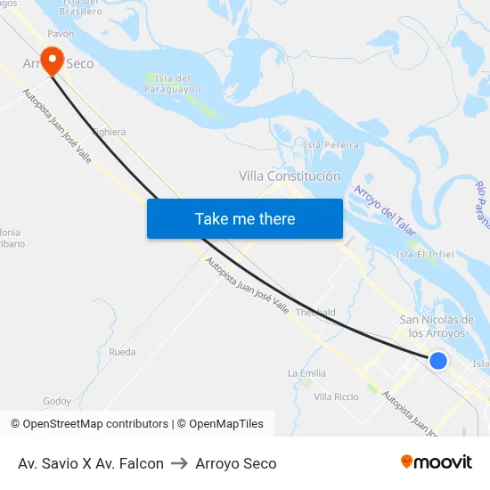 Av. Savio X Av. Falcon to Arroyo Seco map